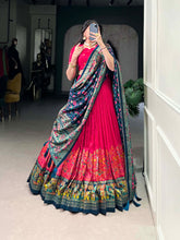 Pink Color Printed Foil Work Tussar Silk Lehenga Choli